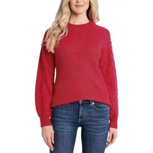 Womens Red Long Sleeve Pullover Sweater with Bobble Sleeve Large Christmas